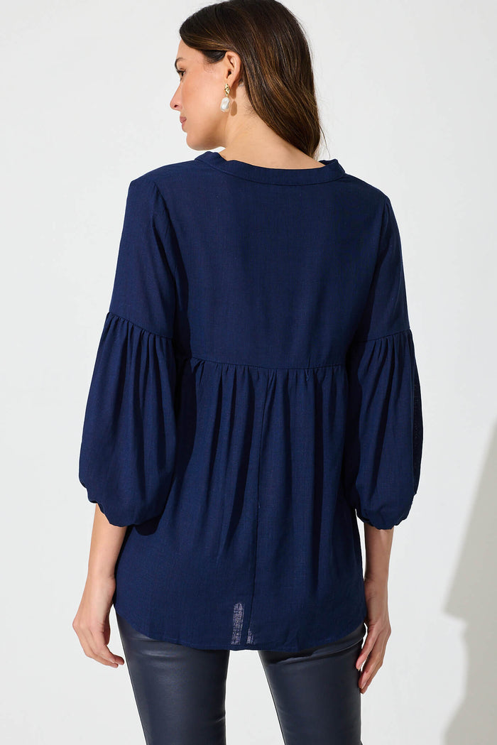Jasper Top In Navy Linen Blend - back