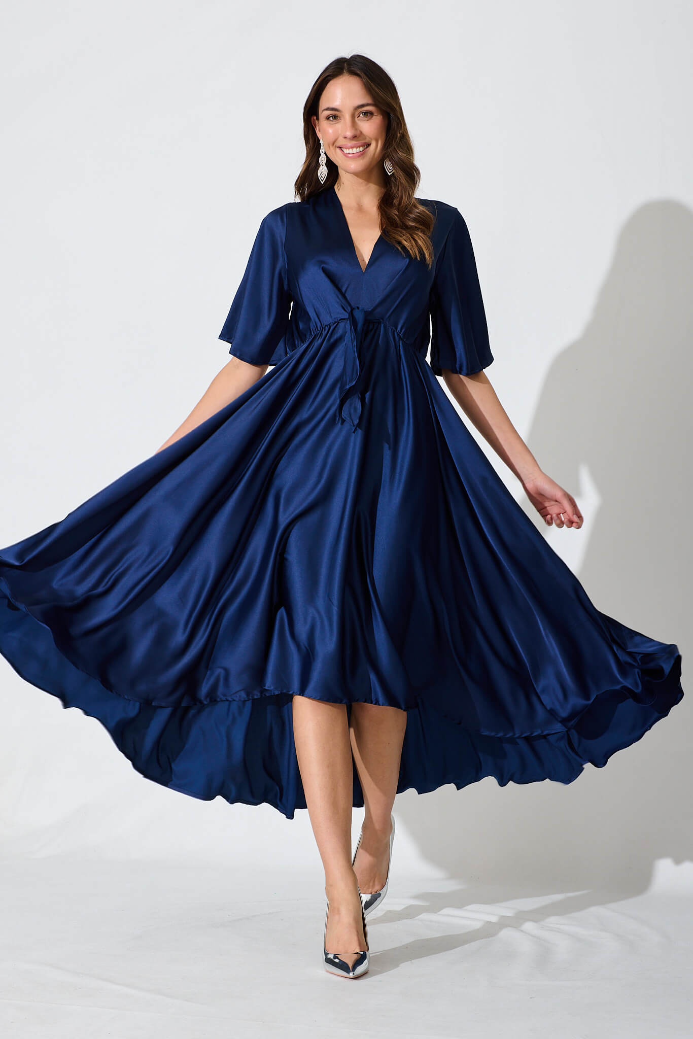 Silky navy blue dress deals