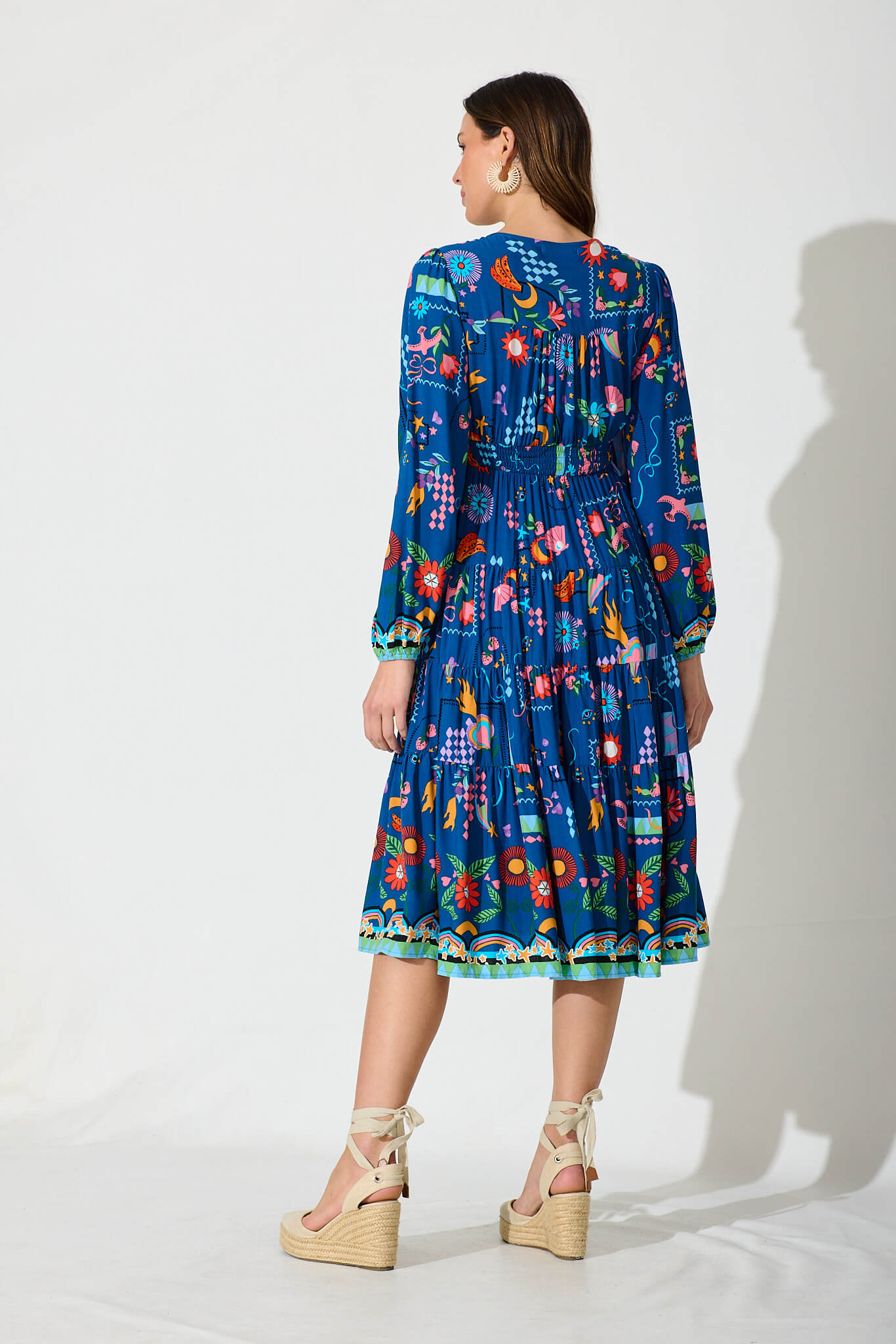 Modical Midi Dress In Blue With Multi Print – St Frock
