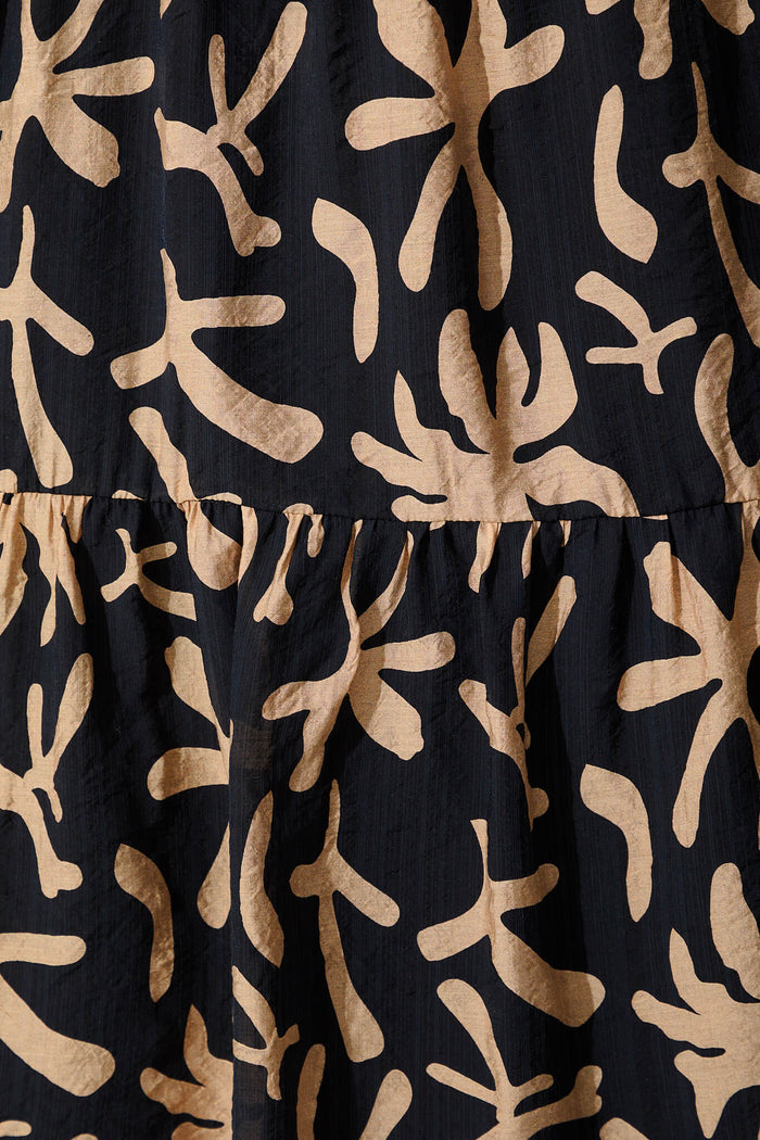 Simone Smock Dress In Black With Beige Cotton Blend - fabric