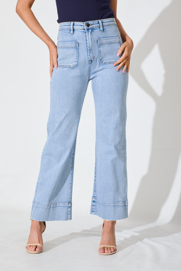 Juani High Rise Wide Leg Jean In Light Blue Denim - front