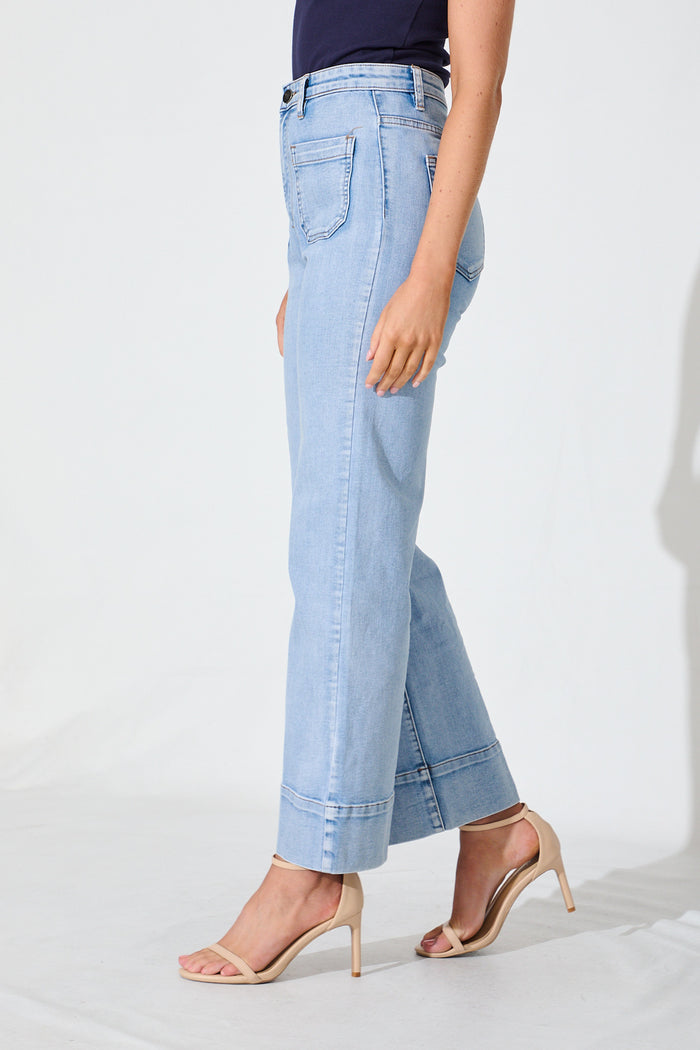 Juani High Rise Wide Leg Jean In Light Blue Denim - side