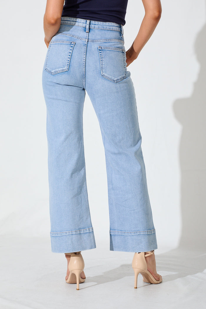 Juani High Rise Wide Leg Jean In Light Blue Denim - back