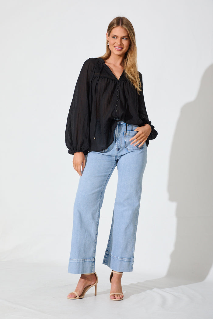 Juani High Rise Wide Leg Jean In Light Blue Denim - full length