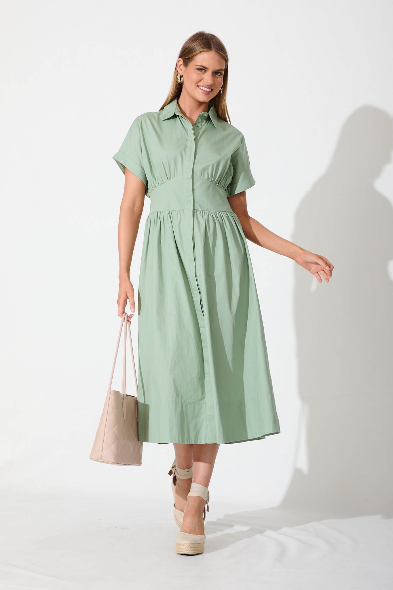 Cielo Midi Dress In Sage Green Cotton St Frock