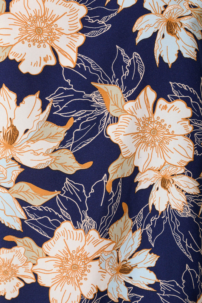 Rejina Top In Navy With Cream Multi Floral - fabric