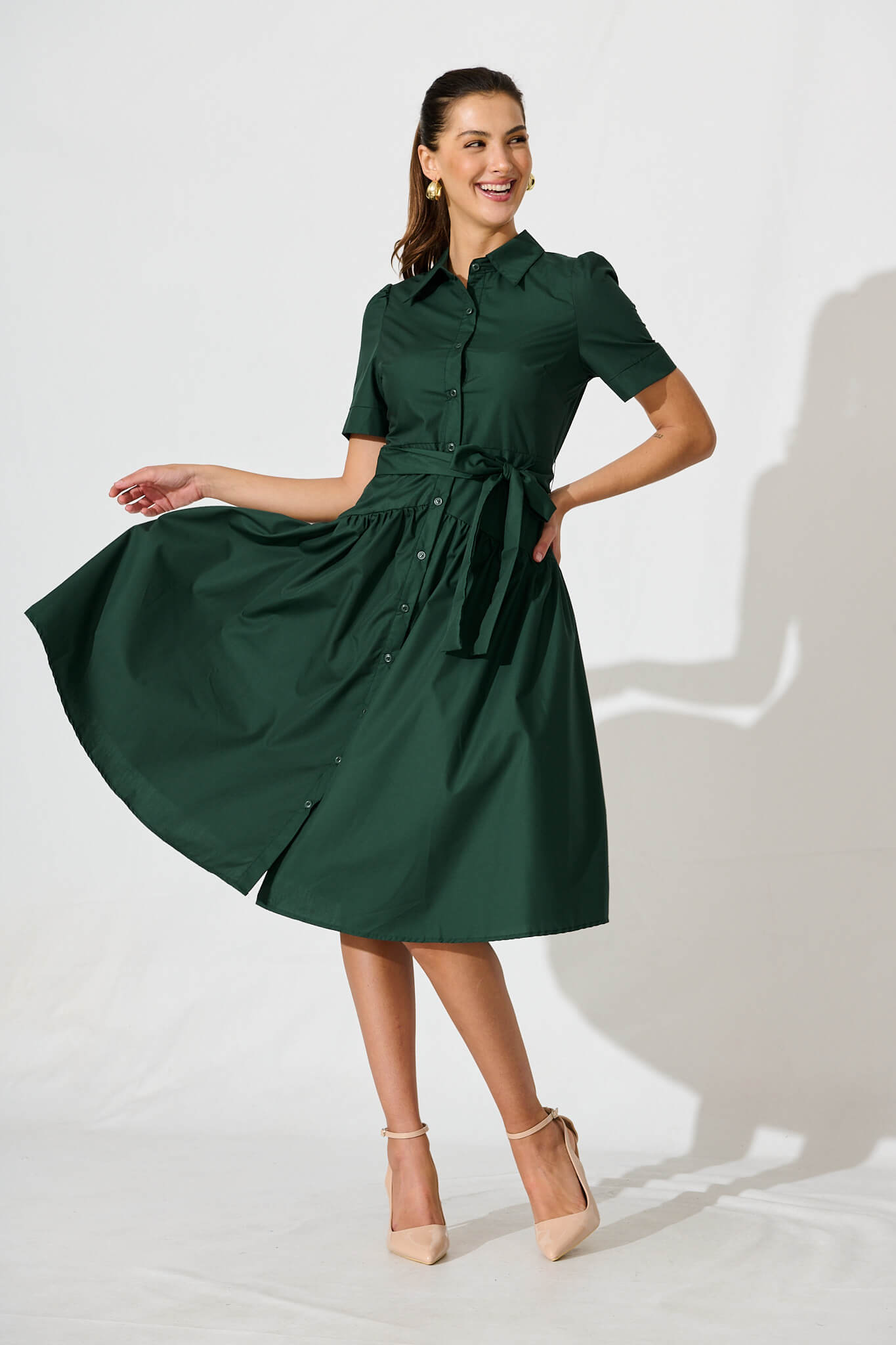 Annmarie Midi Shirt Dress In Emerald St Frock Annmarie Midi Shirt Dress In Emerald St Frock