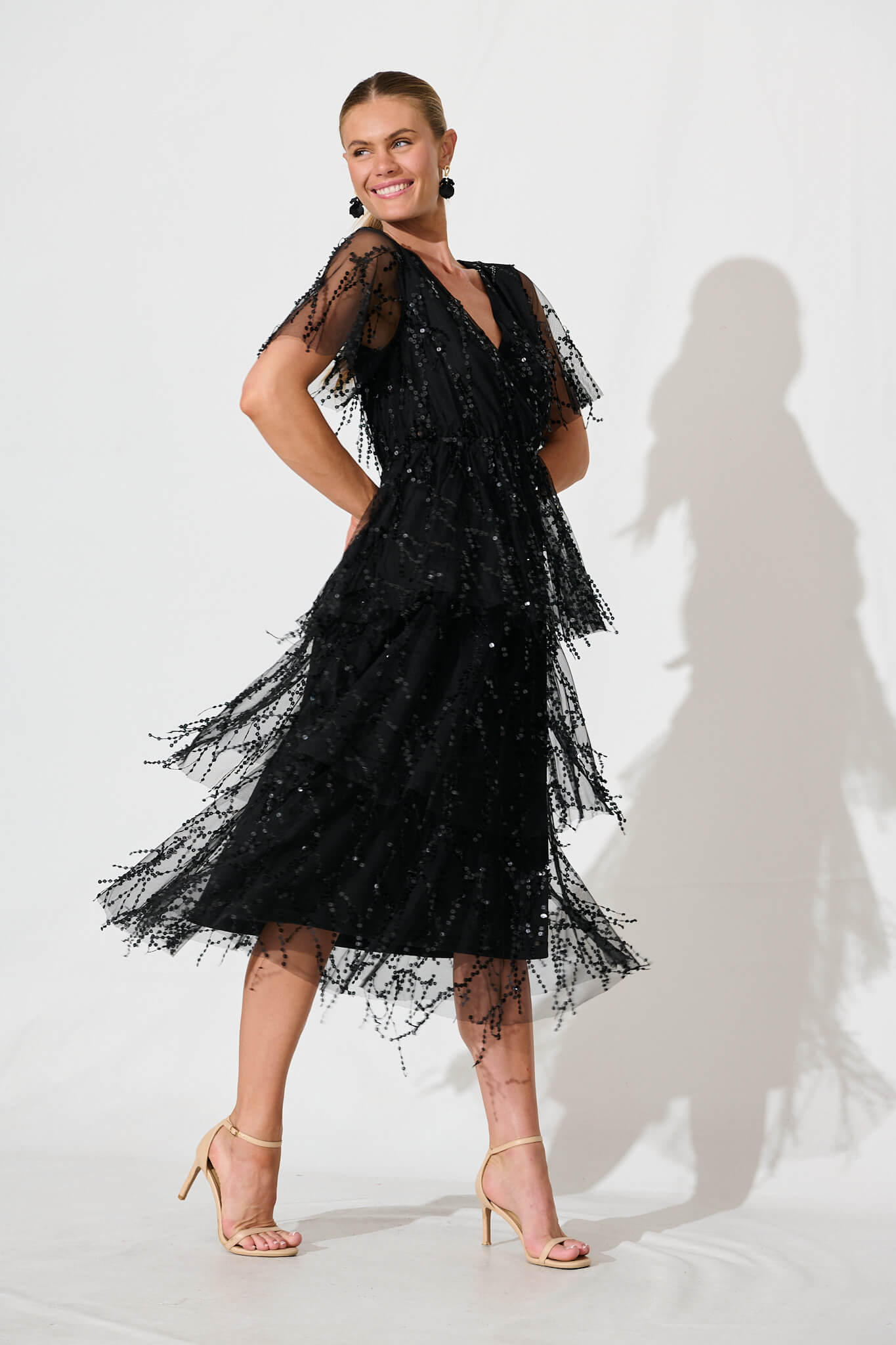 St Frock Glitter Midi Dress Catalina Midi Dress In Black Sequin St Frock St Frock Glitter Midi Dress Catalina Midi Dress In Black Sequin St Frock