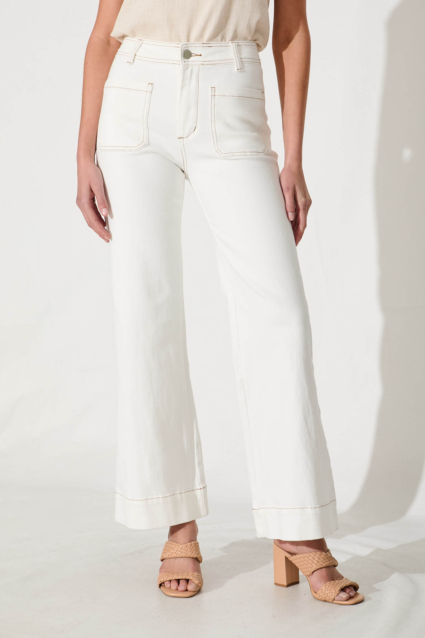 High waisted white wide leg jeans best sale