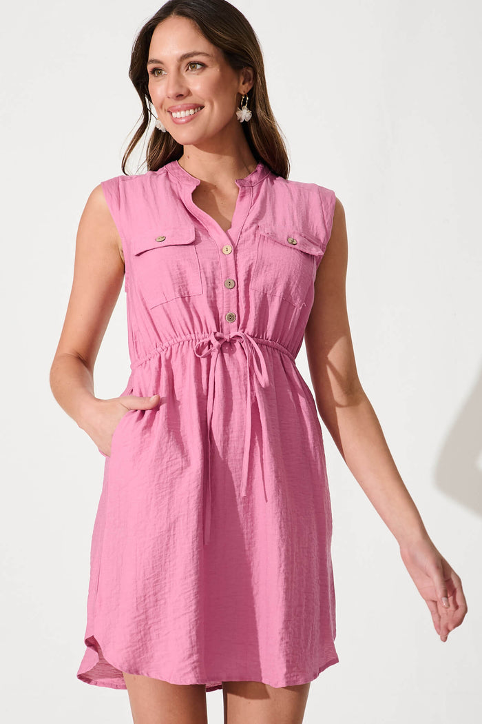 Nylah Dress In Pink Linen Blend - front
