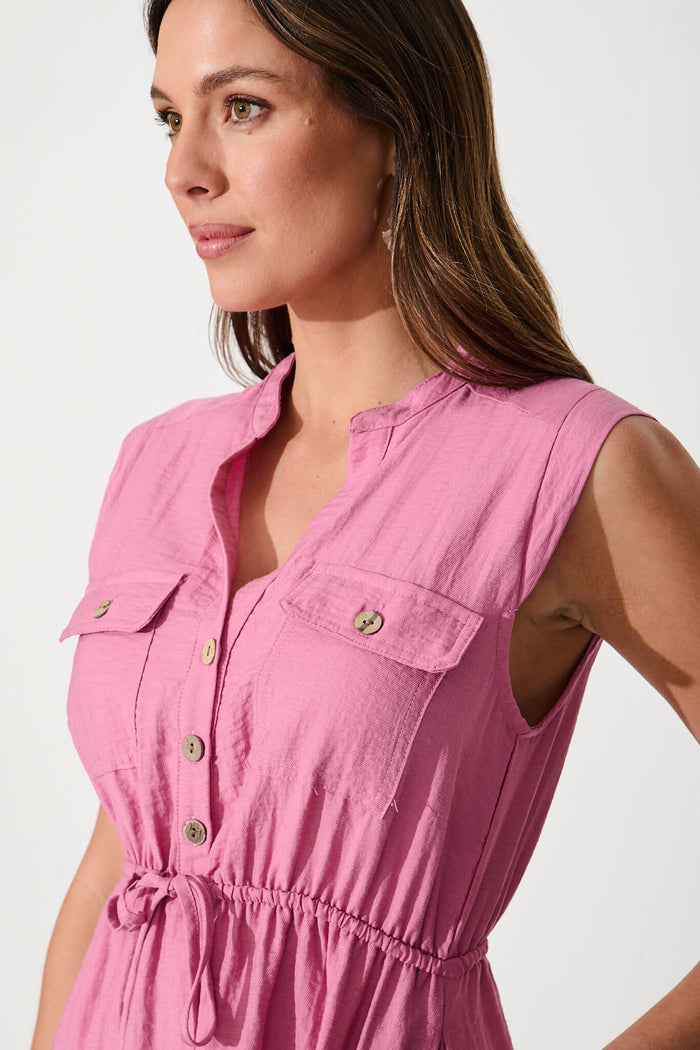 Nylah Dress In Pink Linen Blend - detail