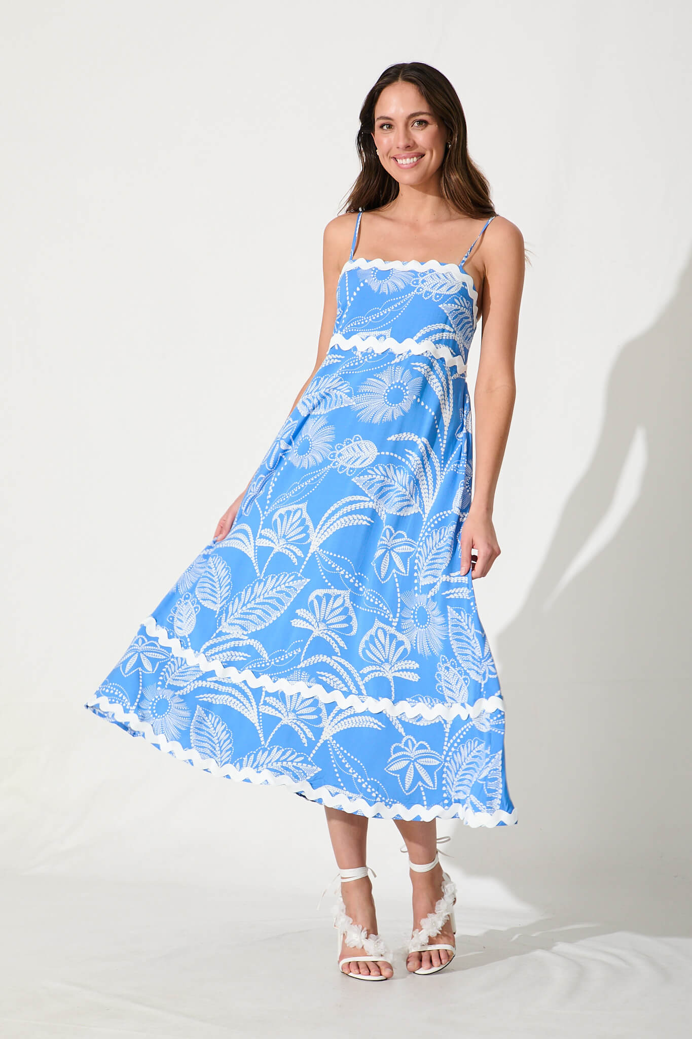 Treviso Maxi Sundress In Blue And White With Ric Rac Trim – St Frock