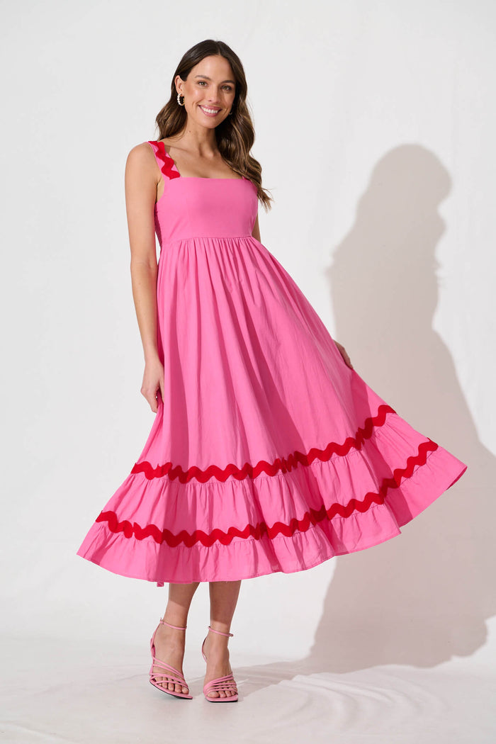 pink and red ric rac dress "Star of the Show" Red and Pink Ric Rac Midi Dress