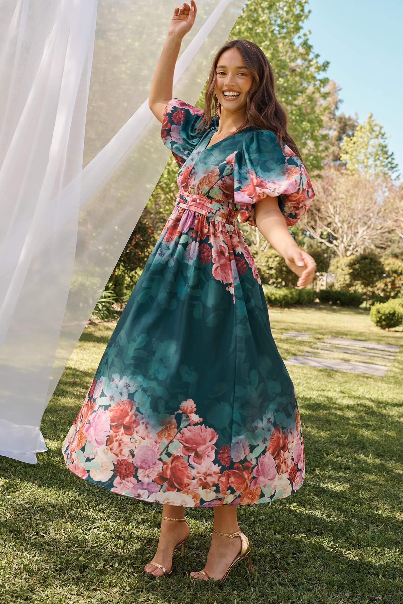 Divine Maxi Dress In Emerald With Pink Multi Floral Print St Frock Divine Maxi Dress In Emerald With Pink Multi Floral Print St Frock