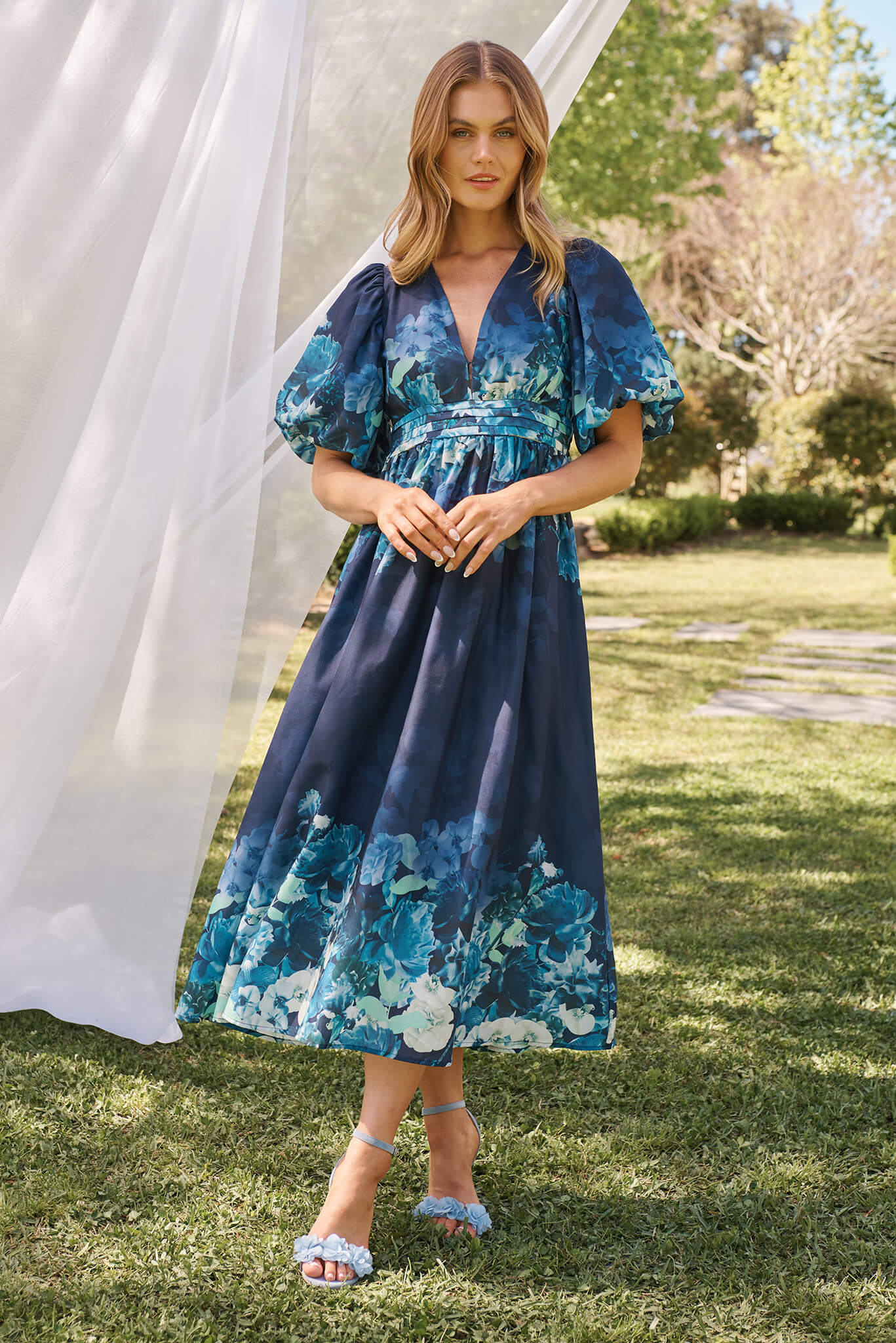 Divine Maxi Dress In Navy With Sage Multi Floral Print – St Frock