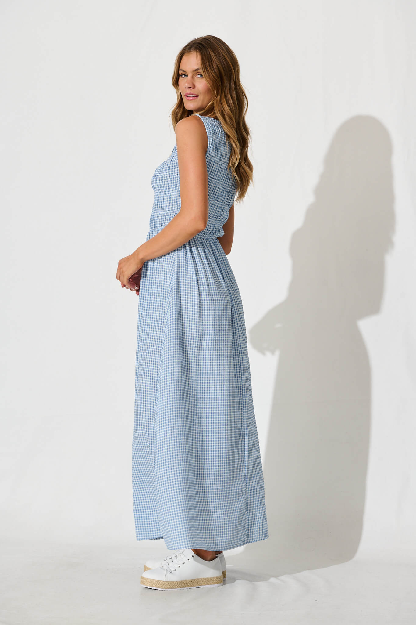 Ionia Maxi Dress in Blue and White Gingham St Frock Ionia Maxi Dress in Blue and White Gingham St Frock