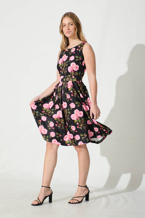 MIK-7291 BLACK&RED FLORAL DRESS main image 1