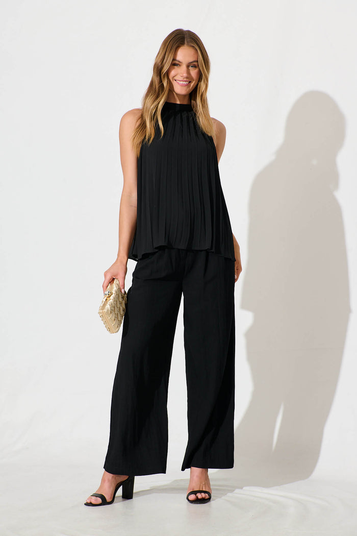 Roxie Top in Black Pleated Chiffon - full length