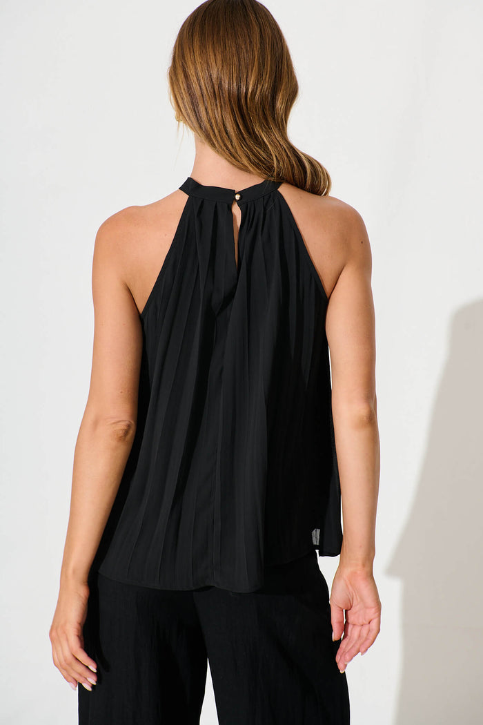 Roxie Top in Black Pleated Chiffon - back