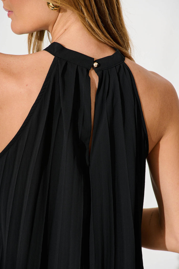 Roxie Top in Black Pleated Chiffon - detail