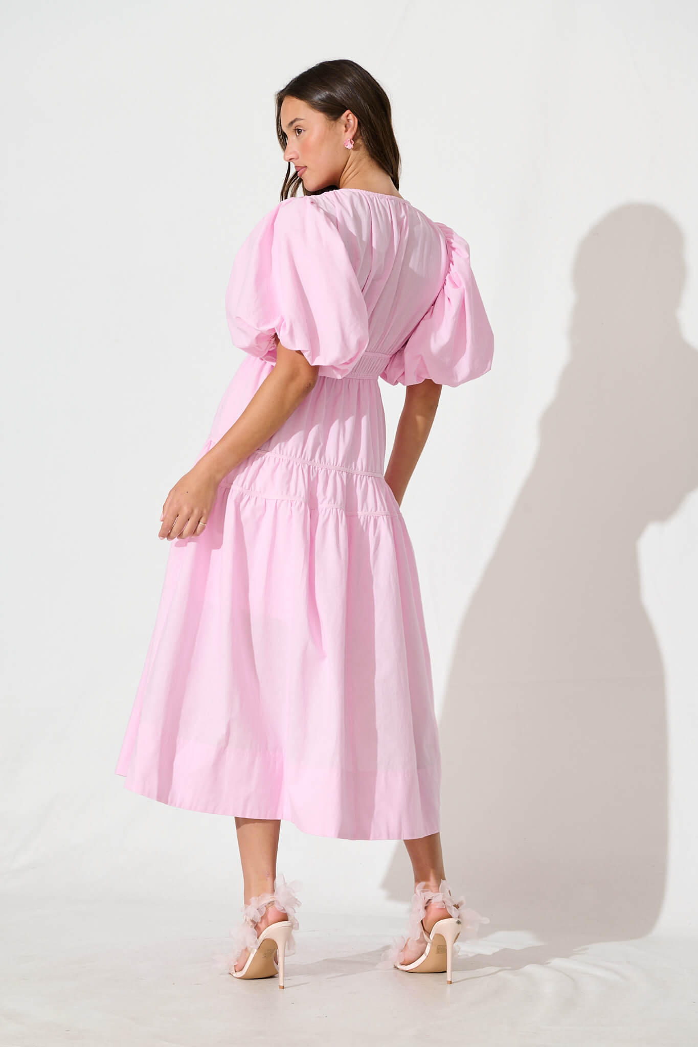 Amalie Midi Dress In Pale Pink Cotton – St Frock