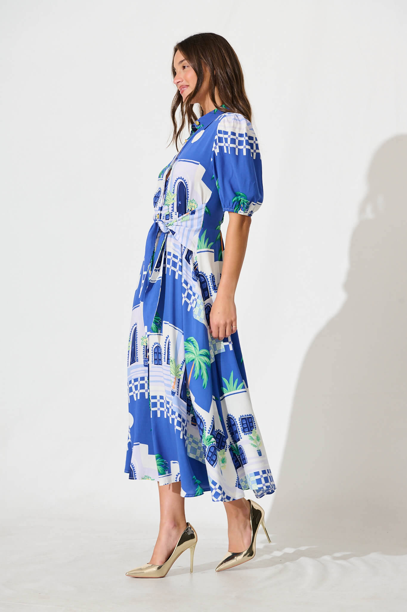Bella Maxi Shirt Dress in Blue with White Print St Frock Bella Maxi Shirt Dress in Blue with White Print St Frock