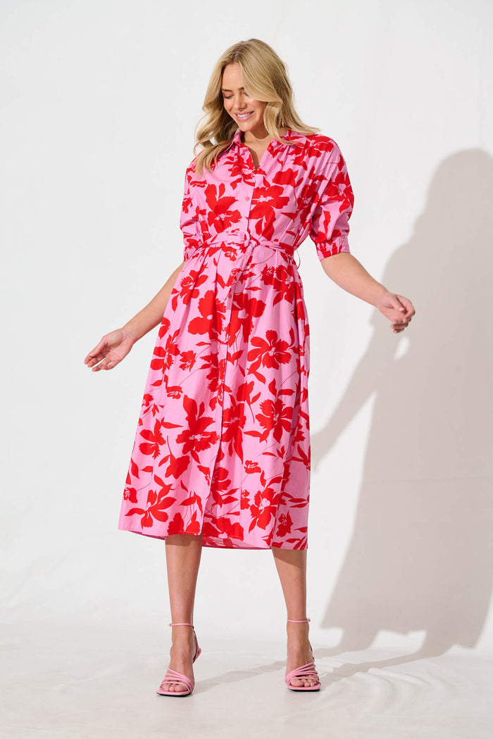 red floral shirt dress Tori Shirt Dress (Midi) Perry Walker Collective