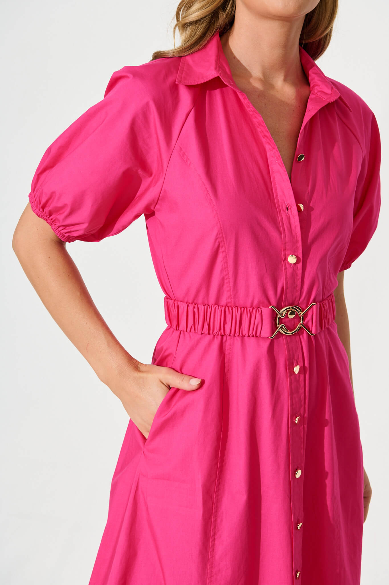 Lydon Midi Dress in Hot Pink Cotton St Frock Lydon Midi Dress in Hot Pink Cotton St Frock