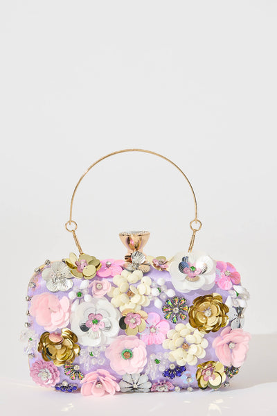 Quinn Clutch Bag in Lilac with 3D Multi Sequin Floral – St Frock