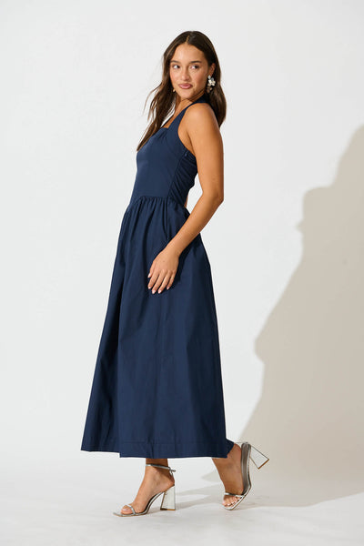 Lanna Halter Neck Maxi Dress in Navy Cotton – St Frock