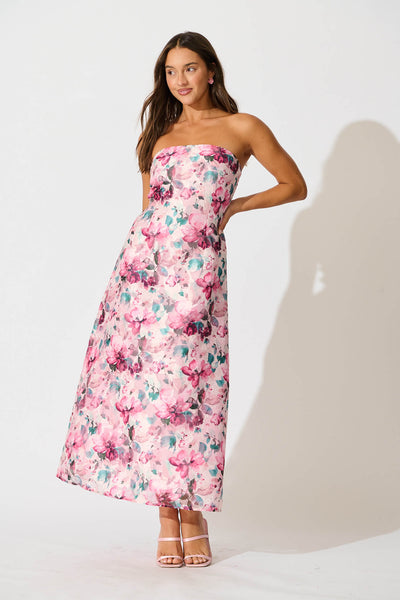 Mon Cherie Maxi Dress in Multi Pink Floral Organza – St Frock
