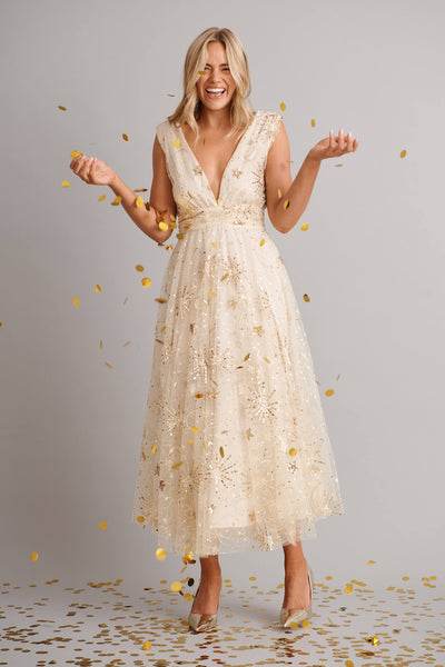 Dazzle Maxi Dress In Gold Sequin Tulle  St Frock