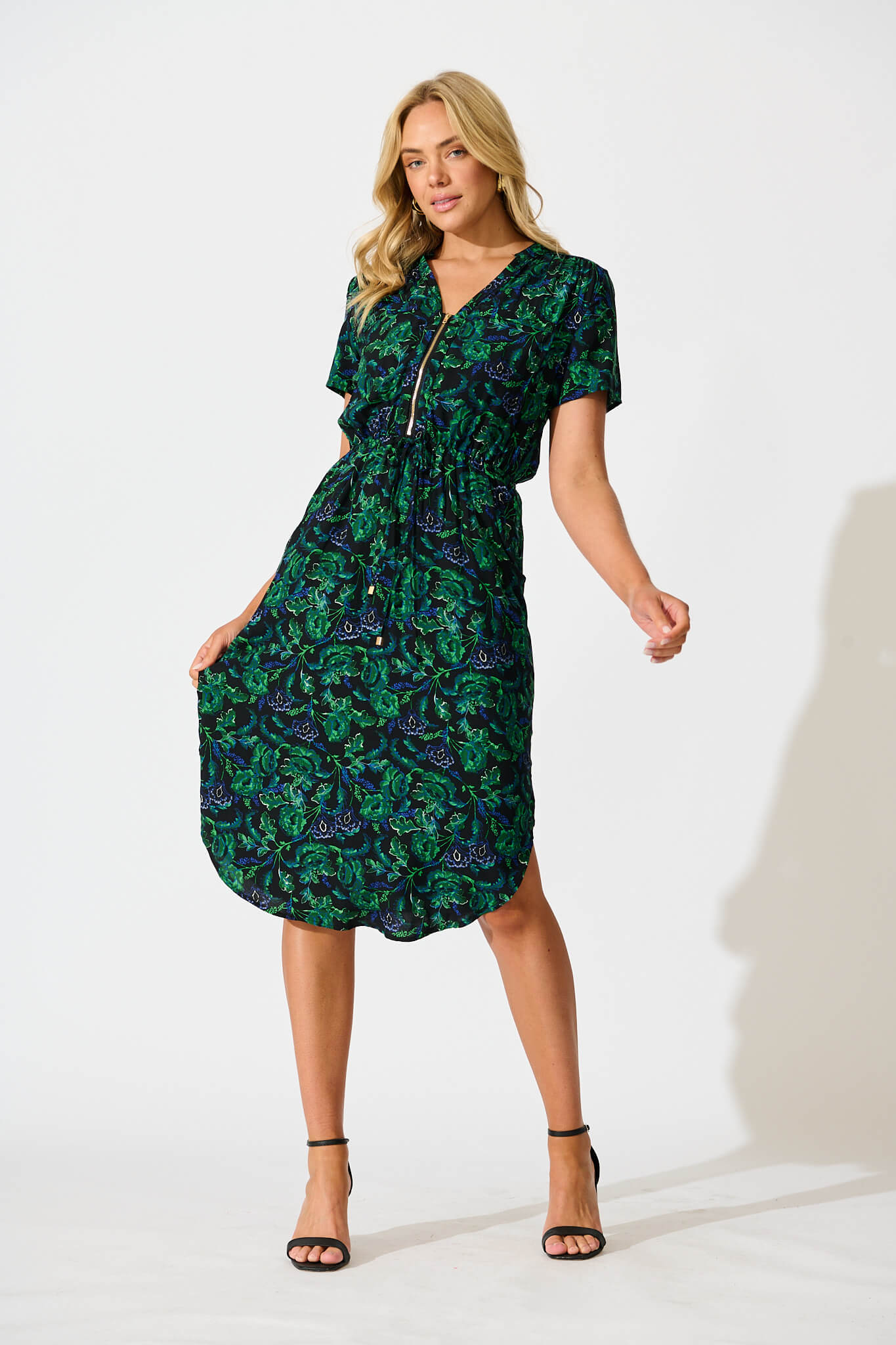 Go Getter Zip Dress in Emerald with Green and Blue Floral – St Frock