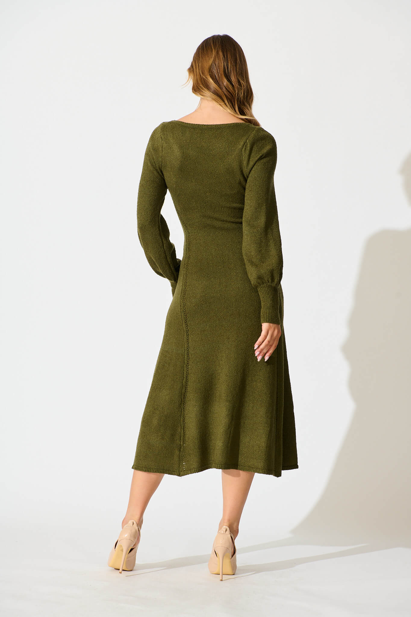 khaki knit midi dress The Cloe Khaki Knit Midi Dress