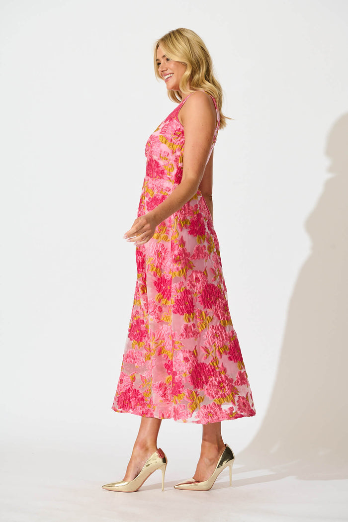 pink floral organza jacquard underwired shift dress Pretty Little Thing PINK FLORAL ORGANZA JACQUARD UNDERWIRED DRESS UK Size 16