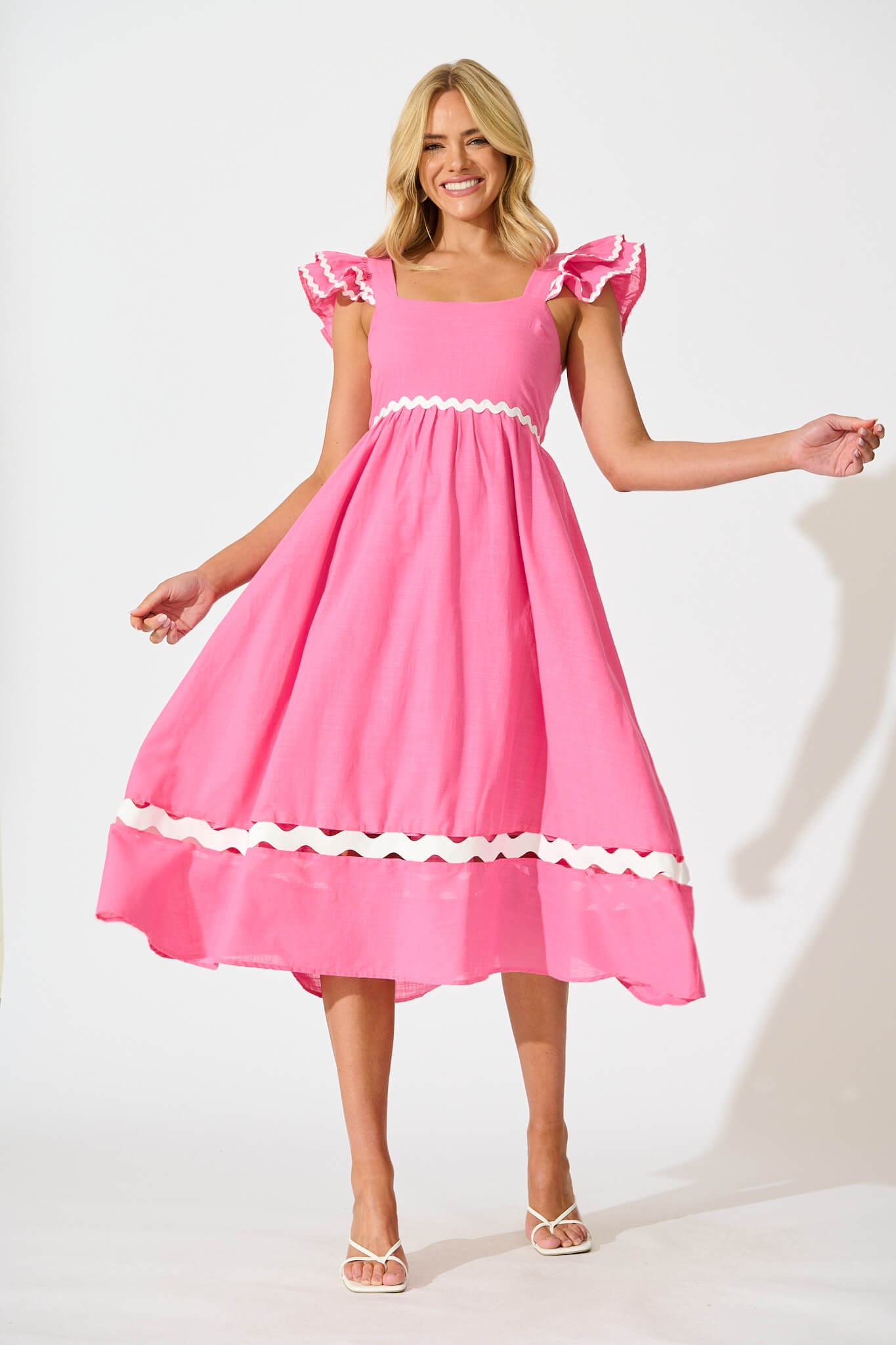 strapless open back dress Miami Midi Dress In Pink With White Ric Rac Cotton St Frock strapless open back dress Miami Midi Dress In Pink With White Ric Rac Cotton St Frock