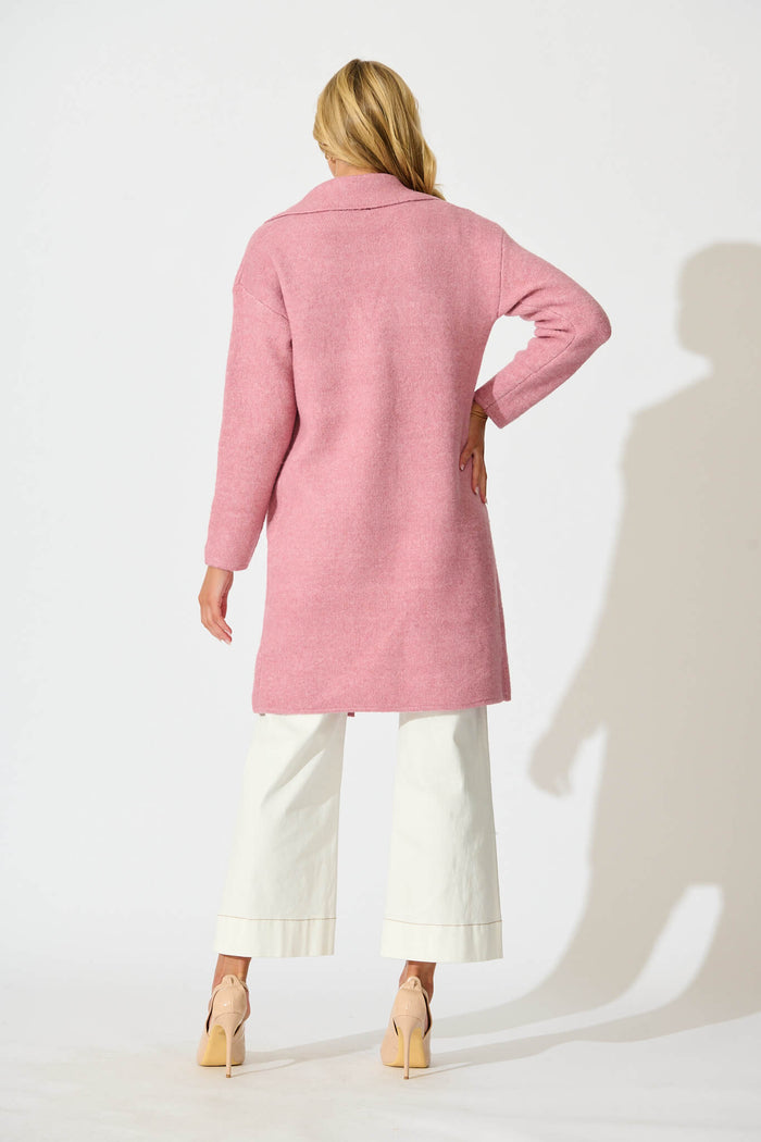 St Ives Coatigan in Pink Wool Blend - back