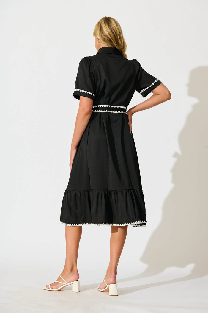 black dress white stitching KIZN Blazer Dress With Cinched Waist White Stitch Detail Long Sleeve Mini Black Dress For Fall Winter Office Party Evening ProfessionalMISSGUIDED