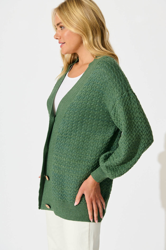 Jenisha Knit Cardigan in Green Cotton Blend - side