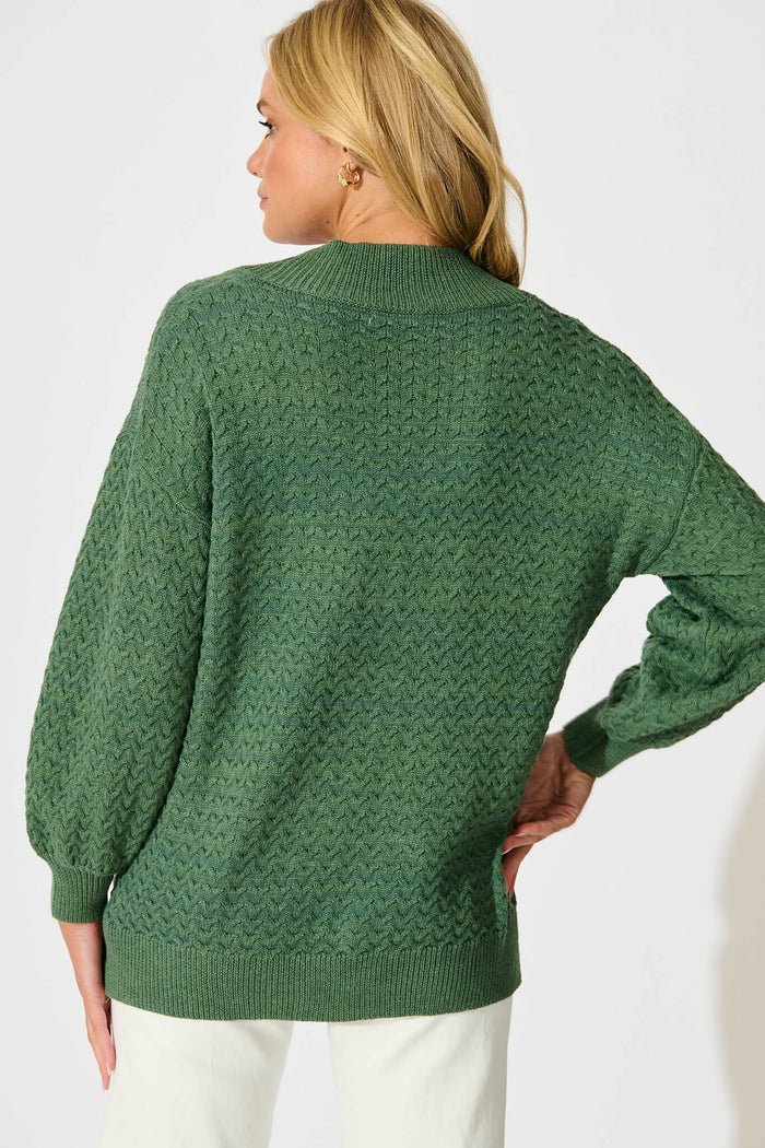 Jenisha Knit Cardigan in Green Cotton Blend - back