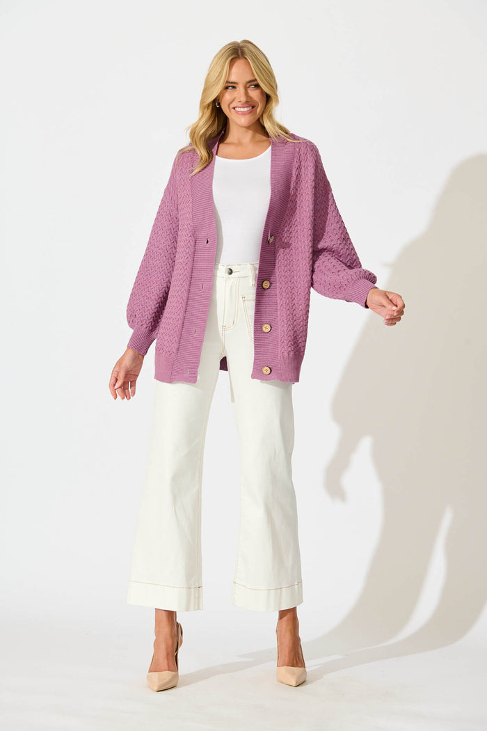 Jenisha Knit Cardigan in Lilac Cotton Blend - full length