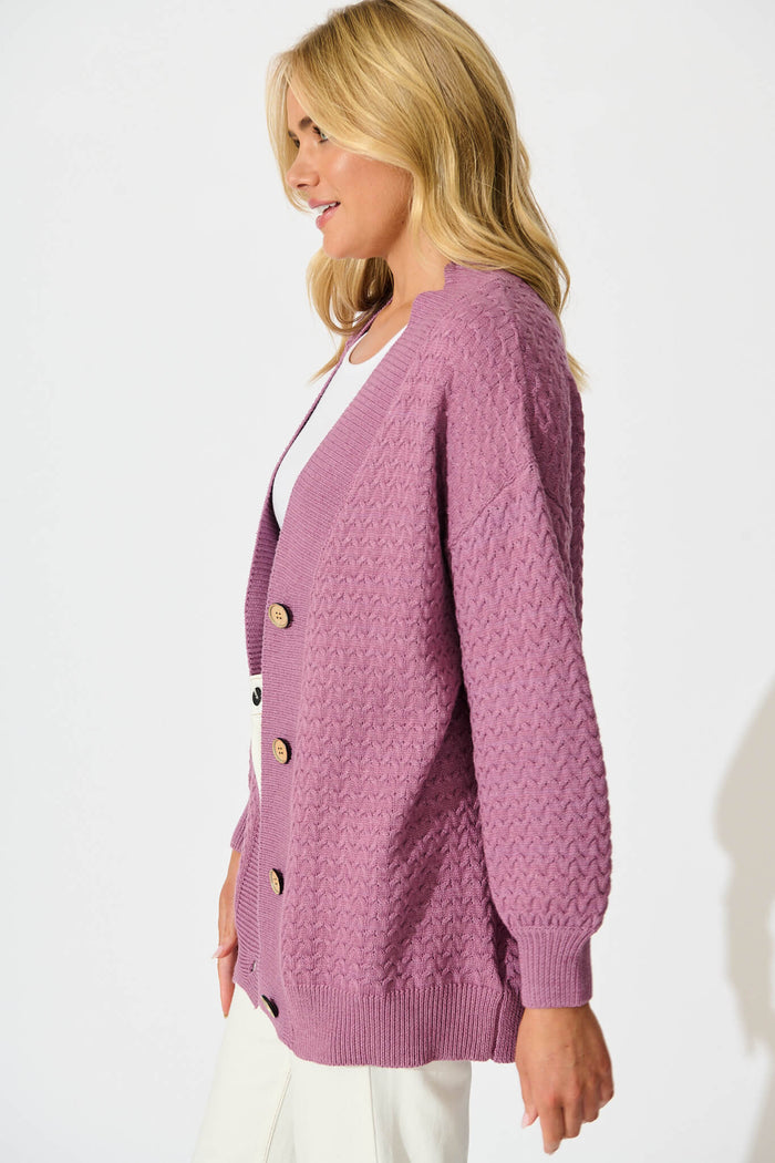 Jenisha Knit Cardigan in Lilac Cotton Blend - side