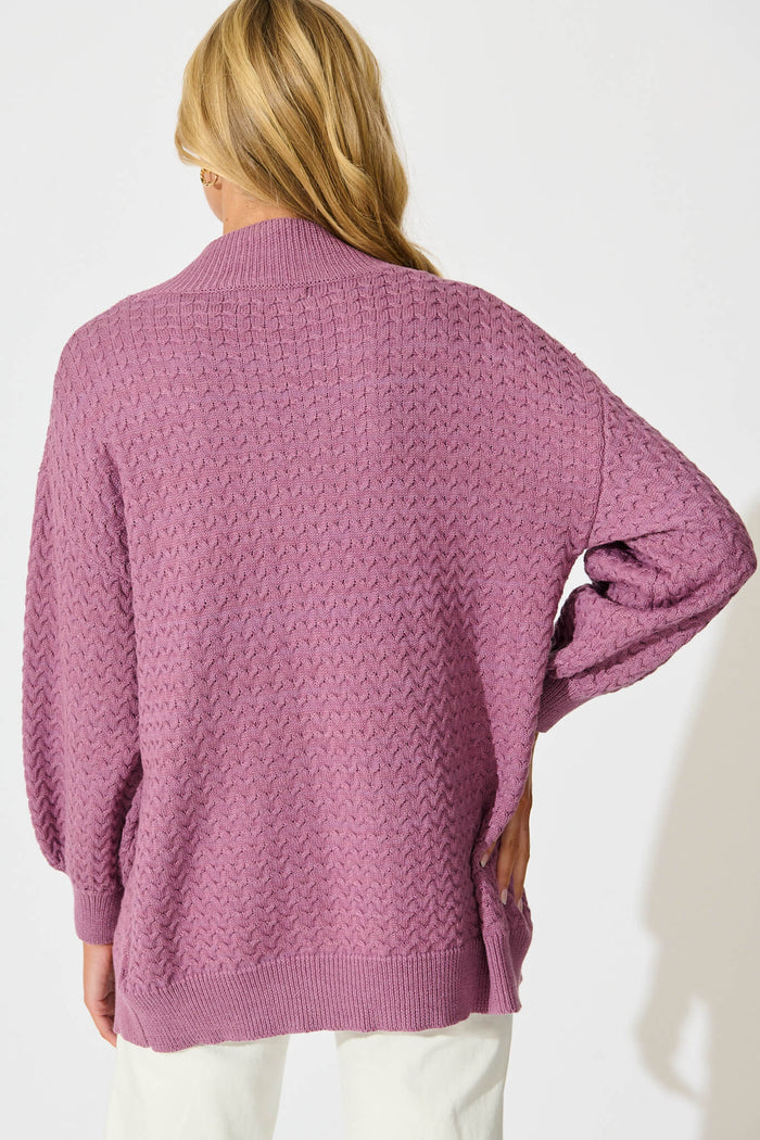 Jenisha Knit Cardigan in Lilac Cotton Blend - back