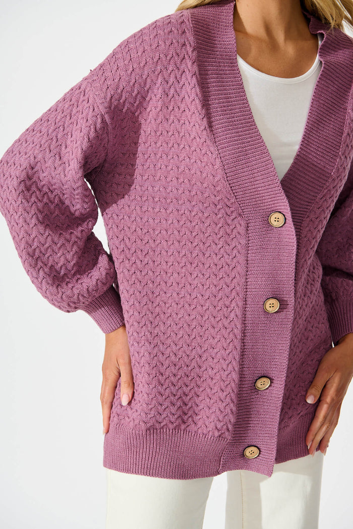 Jenisha Knit Cardigan in Lilac Cotton Blend - detail