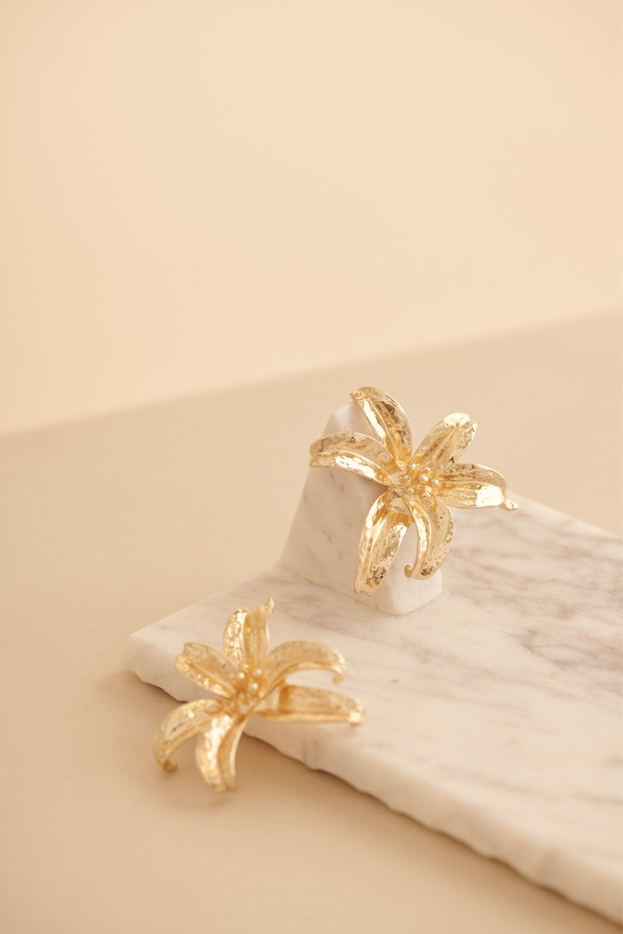Lianne Lily Stud Earrings in Gold focus shoot flatlay