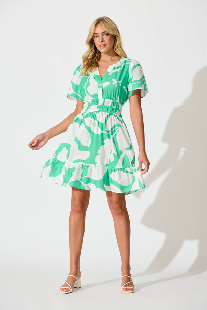 Quinlan Dress in Green Print Cotton - full length