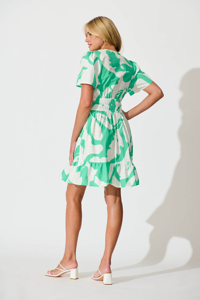 Quinlan Dress in Green Print Cotton - back