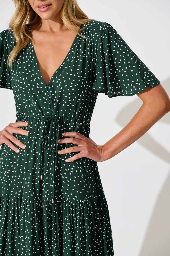 Violet Maxi Dress In Emerald With White Spot St Frock Violet Maxi Dress In Emerald With White Spot St Frock