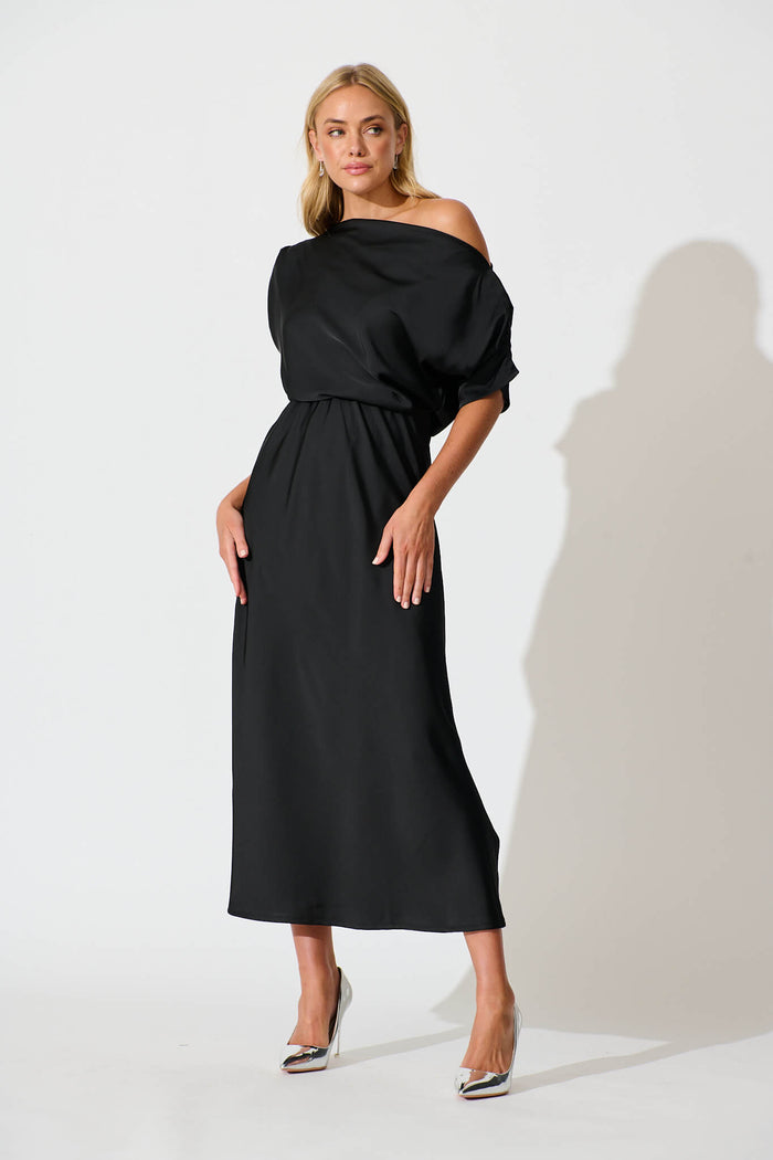 Sarita Maxi Off Shoulder Dress Black Bridesmaid & Occasion Dress | St Frock Sarita Maxi Off Shoulder Dress Black Bridesmaid & Occasion Dress | St Frock