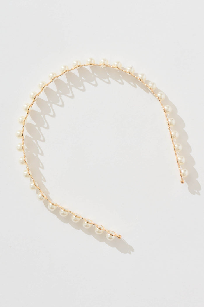 Keira Headband in Gold with Pearl flatlay